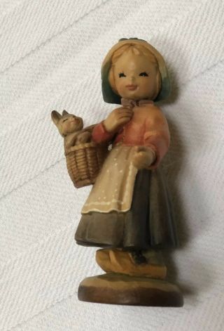 Anri Italy Club 1 Hand Carved Girl Bunny Basket Figure Statue 4 "