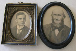 (2) Vintage Framed Photos Bent Family Hyman & Rolland Chin Curtain Beard Grandpa