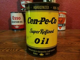 Vintage Cen - Pe - Co Motor Oil Can Metal Full Central Petroleum Company Mobil Gulf