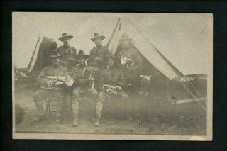Real Photo Postcard Rppc Military Army Soldier Band Instruments Music C1911