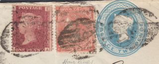 1860s QV 2d BLUE POSTAL STATIONERY PIECE WITH A 1d & 4d RED STAMPS SENT TO MILAN 2