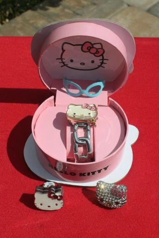 Hello Kitty Girls Watch By Sanrio.  Never Worn.  Box W/ 2 Rings