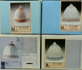 Set Of 4 Lladro Christmas Bells 1991 - 1997 Ornaments