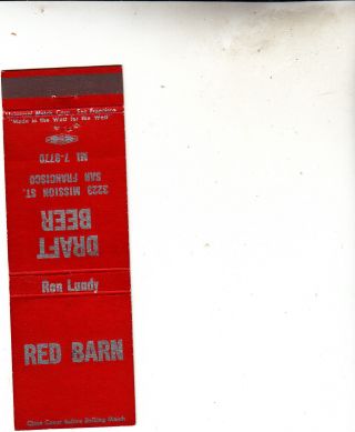 Vintage Matchbook Cover The Red Barn San Francisco.  Ad