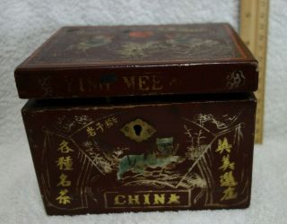 Vintage Ying Mee Co China Tea Box Wood Wooden Caddie With Chinese Graphics Art