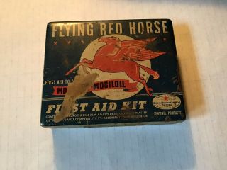 Vintage 1940s Mobile Flying Red Horse Tin First Aid Kit