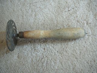Antique Potato Masher Wood Handle Round Steel Slotted Pinwheel Head - 7 " - 22