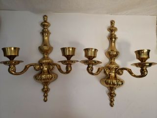Vintage Heavy Brass Wall Sconce Pair - Hollywood Regency - 2 Arms Each