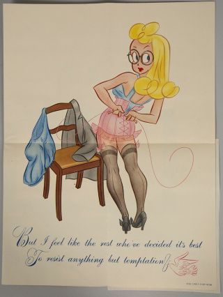 Vintage 1940s Risqué Brown & Bigelow Fold - Out Pin - Up Girl With Glasses Poster