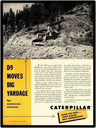 1956 Caterpillar Tractor Metal Sign: Cat D9 Tractor W 9s Bulldozer In Idaho