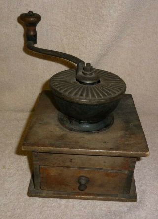 Vintage Antique Wood Hand Crank Coffee Mill Grinder - Unmarked