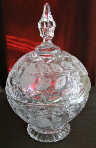 Rare Imperlux Rose Pattern Hand - Cut Crystal Covered Candy Dish - German Republic