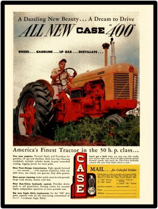 Case Farm Machinery Co.  Metal Sign: Case 400 Tractor Intro 50 Hp Class