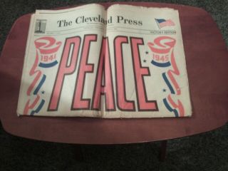 Cleveland Press Newspaper August 15,  1945 Peace