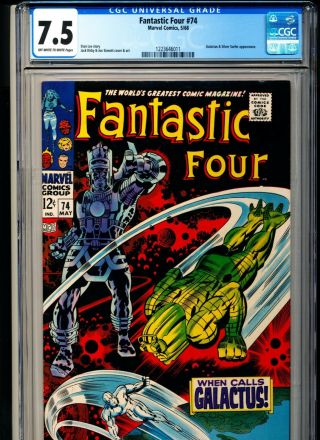 Fantastic Four 74 Cgc 7.  5 Ow/w Pgs Galactus And Silver Surfer Appear Marvel 1968