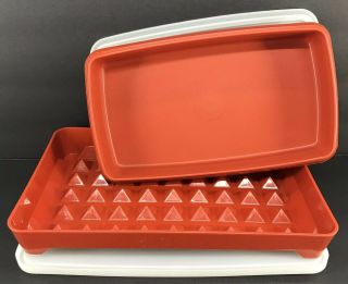 Tupperware Hot Dog Keeper & Deli Container Set Of 2 Paprika Red 1292,  816