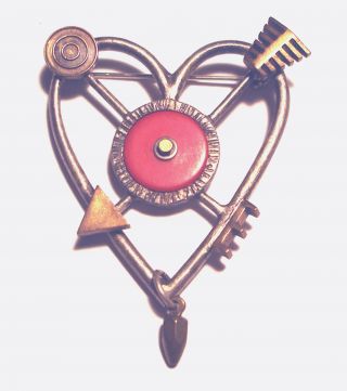 Vintage Thomas Mann Techno - Romantic Heart Mixed Metals Handmade Artisan Pin