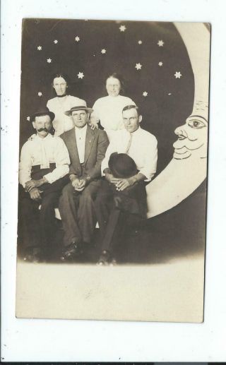 Real Photo Postcard Post Card Paper Moon Five People