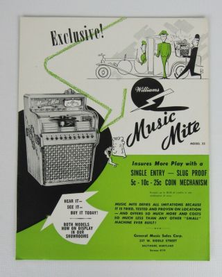 Williams Music Mite Model 52 Jukebox Advertising Flyer
