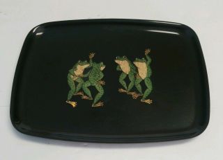 Couroc Of Monterey Mid - Century Modern Black Resin Serving Tray Dancing Frogs