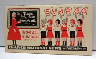 Vtg 1935 En - Ar - Co Motor Oil National Refining School Number Brochure