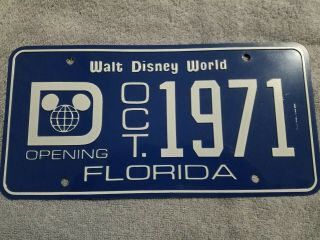 Walt Disney World Opening Metal License Plate 1971