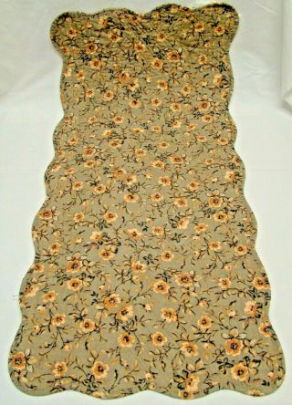 Longaberger Khaki Floral Quilted Fabric Table Runner 16 1/2 " X 37 "