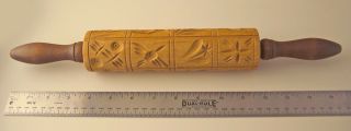 Vintage Wood Carved Springerle Rolling Pin 16 Designs - Birds,  Turtles,  Flowers