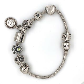 Vintage Pandora Ale 925 Sterling Silver Charm Bracelet With 9 Charms 8 " Length