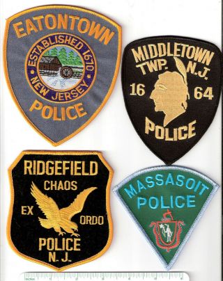 4 Jersey Police Patches Eatontown,  Middletown,  Ridgefield & Massasoit