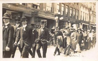 Real Photo Postcard Men & Women Parade Street Scene In South Bend Indiana 123733
