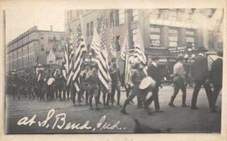 Real Photo Postcard Boy Scouts Parade American Flags South Bend Indiana 123729