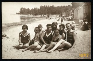 Girls And Boys In Swimsuit,  Strange Head,  Lake Balaton,  Vintage Photograph 1910s