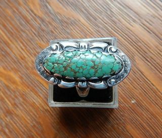 Vintage Early Bell Trading Post Sterling Silver Green Turquoise Ring Sz 6.  5