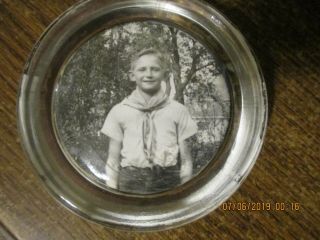Vintage Photo Under Glass Paperweight - Boy Scout
