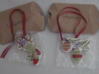 Longaberger CHRISTMAS HOLIDAY BASKET TIE ON Stocking Ornament Wreath Candy Canes 2