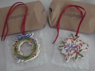 Longaberger CHRISTMAS HOLIDAY BASKET TIE ON Stocking Ornament Wreath Candy Canes 3