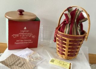 Longaberger 2007 Tree Trimming Red Peppermint Basket Set With Lid