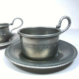 Peltro 95 2 Pewter Espresso Cups And 2 Saucers Italy Engraved Coffee Cafe
