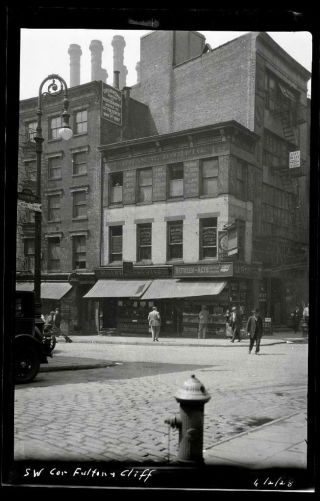 1928 Cigar Shop Fulton & Cliff St Manhattan Nyc York Old Photo Negative 392b