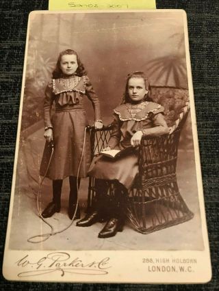 Cabinet Card - Two Girls,  Sisters,  Skipping Rope,  Book,  W G Parker,  London 1890s