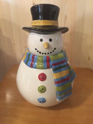 Harry & David Snowman Cookie Jar W Scarf Top Hat Button Made Exclusively Ceramic