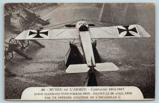 Postcard Ww1 German Fokker 1915 Airplane Musee De L 