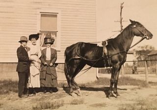 Real Photo Postcard Rppc Man & Two Women Hold Reins Of Horse Middletown Ny