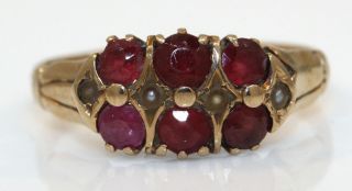 Vintage 14k Yellow Gold Ring With Rubies And Pearls X8