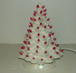 Vintage White Ceramic Holland Mold Lighted Christmas Tree 9.  5 " Height