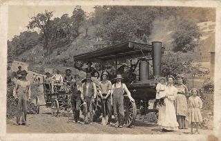 Rppc Real Photo Postcard Road Crew Peerless Steam Engine Traction Tractor Grader