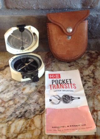 Vintage Keuffel & Esser Co (k&e) Pocket Transit Compass W Leather Belt Case 70’s
