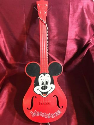 Vintage Mousegetar Mickey Mouse Guitar Walt Disney Production Red Black