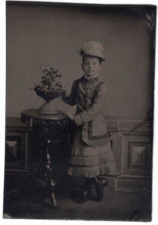 1860s Tintype Photo Of A Young Girl All Decked Out In Her Sunday Best